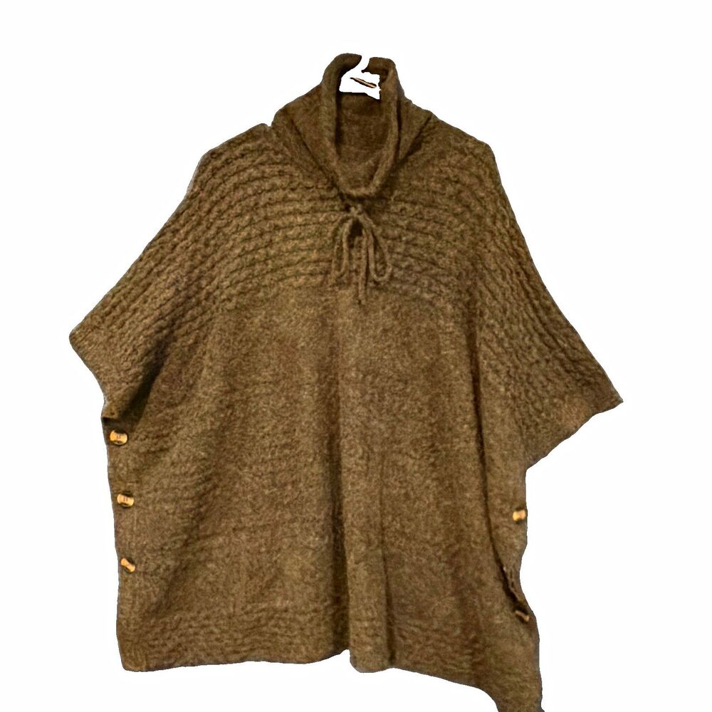 Westbound Women's Gray Knit Cowl Neck Poncho Sweater Button Accent Size L